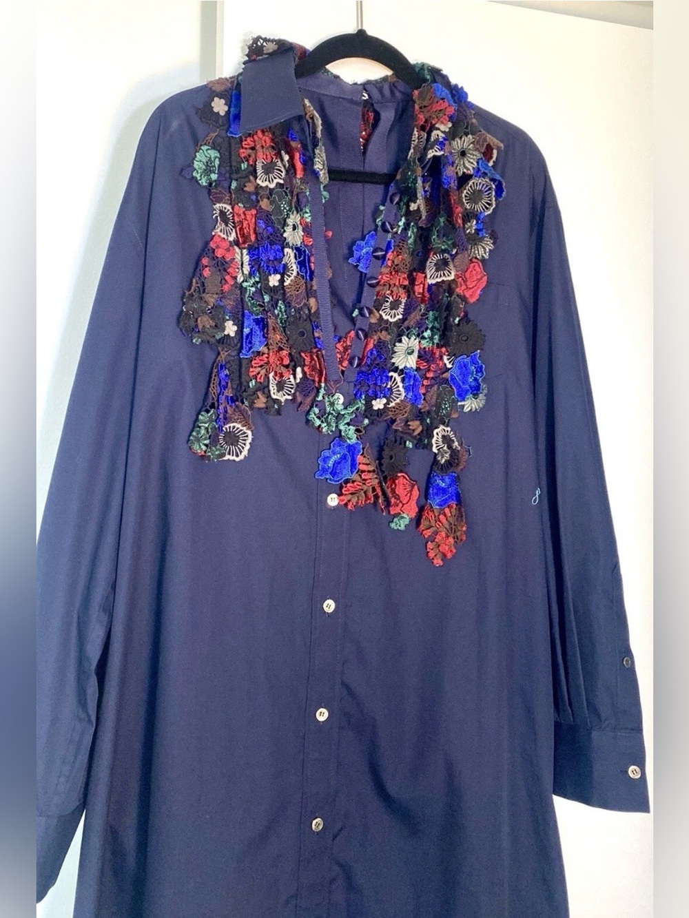 Sacai 3492 fabulous top/tunic/dress blue with unique embroidery, size L